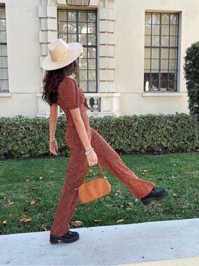 Rust Polka Dot Wide-Leg Jumpsuit